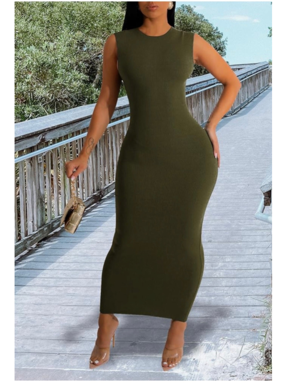 NEW Ribbed Tank Dress Sleeveless Bodycon Midi 2X